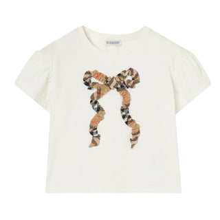 Burberry T-shirt Bianca In Cotone Con Fiocco 8129919 Per Bambina