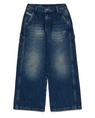 Diesel Jeans Wide Leg realaxed in denim blu da bambina J02349-KXBQC