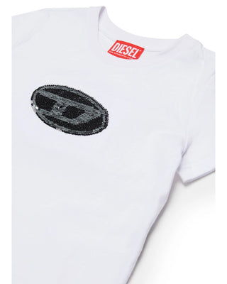Diesel T-shirt in jersey con logo Oval D in paillettes J02371-KYAUN