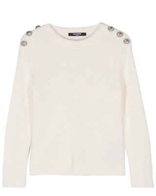 Balmain Maglia avorio in lana da bambina BV9A70-Z2359