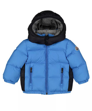 Moncler Giubbino azzurro con cappuccio Perols E29514133005