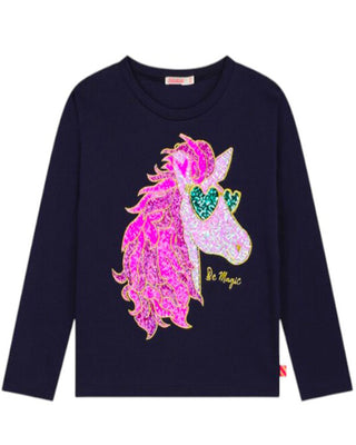 Billieblush T-shirt blu a maniche lunghe con unicorno U20475