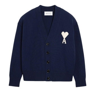 Amis Paris Cardigan Blu In Misto Cotone Unisex UKC380.KN0156/A116