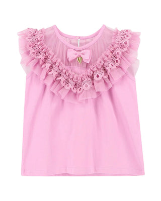 Angel's Face T-shirt con ruches e fiocco BUBBLES RUFFLE NECK ORCHID