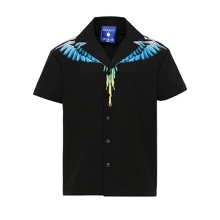 Marcelo Burlon Camicia Nera In Popeline Con Stampa Per Bambino S6CMJBSI123-110