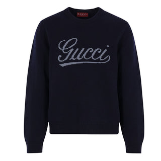 Gucci Maglia Girocollo Blu In Lana 795347-XKD-7440