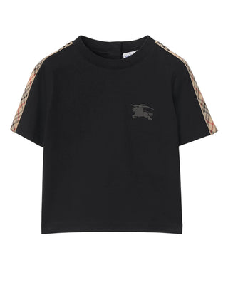 Burberry T-shirt nera in jersey con finiture Check 8108846