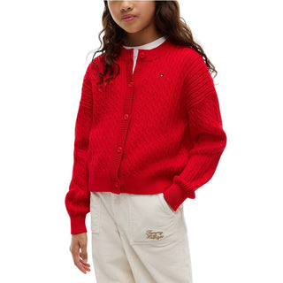 Tommy Hilfiger Cardigan Rosso In Cotone KG0KG09076-XLGJ Per Bambina