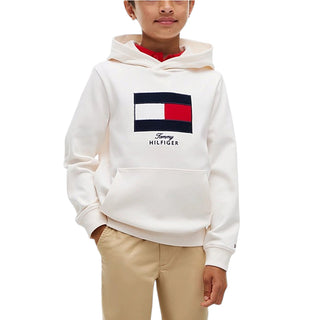 Tommy Hilfiger Felpa Avorio Con Cappuccio E Bandiera KB0KB10638-YBHJ Per Bambino