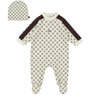 Gabriella Gucci Tutina Avorio In Cotone Con Cappellino SETG007S Per Neonati