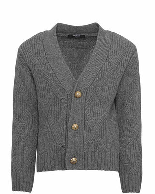 Balmain Cardigan grigio in lana e cashmere BV9P90-Z2418