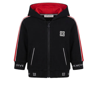 Givenchy Felpa Nera Con Zip E Cappuccio Per Neonato H05086
