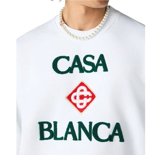 Casa Blanca Felpa Bianca Con Logo A Diamante Ricamato M-PF26-JTP-293-03 Per Uomo