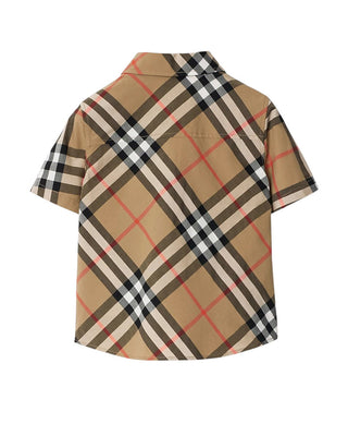 Burberry Camicia beige in popeline a maniche corte Check 8089807