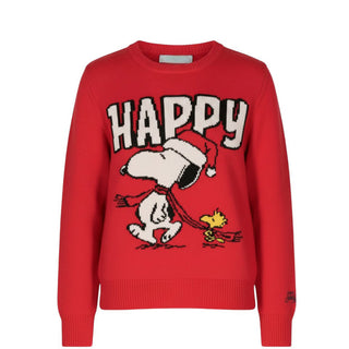 Mc2 Saint Barth Maglia rossa in misto lana con Snoopy jacquard DOU0001 09786E