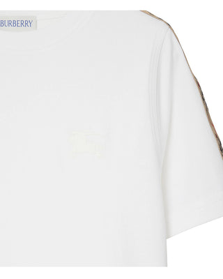 Burberry T-shirt bianca in jersey con finiture Check 8108903