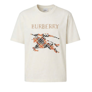Burberry T-shirt Bianca In Cotone Con Cavaliere A Punto Croce 8110955