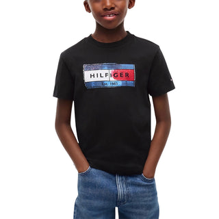 Tommy Hilfiger T-shirt Nera Con Stampa KB0KB10769-BDSJ Per Bambino