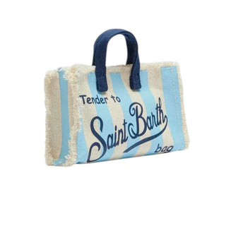 Mc2 Saint Barth Micro Borsa In Canvas A Righe Azzurre PHONE001/02689L