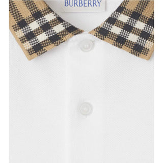 Burberry Polo Bianca Con Colletto A Quadri 8105577 Per Neonato