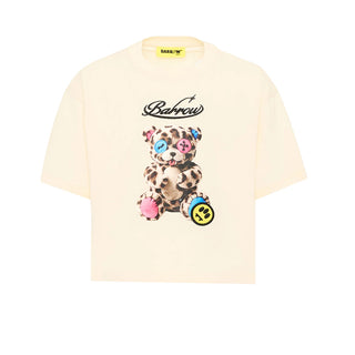 Barrow T-shirt Cropped Avorio Con Teddy F6BKJGTH134-013 Per Bambina