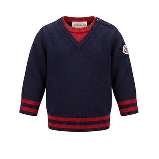 Moncler Maglia Girocollo Blu In Lana Per Neonato 9000305969BC