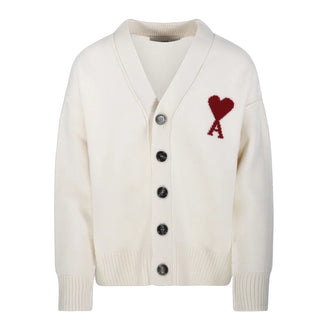 Amis Paris Cardigan avorio in lana con Coeur UKC367.018A