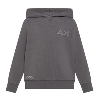Sun68 Felpa grigia con cappuccio in cotone con patch logo F45336G