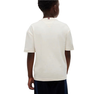 Tommy Hilfiger T-shirt Avorio Con Bandiera Ricamata KB0KB10652-Z00J Per Bambino