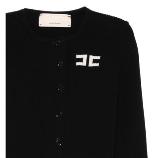 Elisabetta Franchi Cardigan nero cropped con logo EFMA177.C