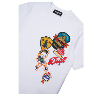 Dsquared2 T-shirt Bianca In Jersey Con Patch DQ3399-DOAIT-DQ100 Per Bambino