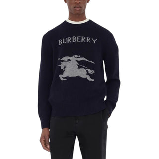 Burberry Maglia Blu In Cashmere E Lana Con Cavaliere 8114154-1004