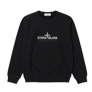 Stone Island Felpa Girocollo Nera Con Logo Per Bambino 711661840