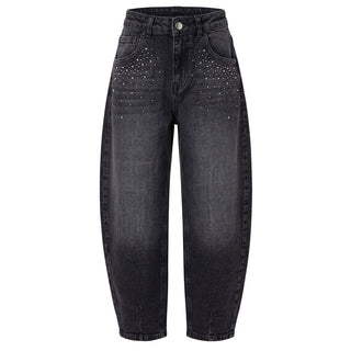 Barrow Jeans Balloon Neri Con Strass F6BKJGDP052-411 Per Bambina
