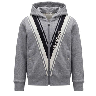 Moncler Felpa Grigia Con Zip E Cappuccio Per Bambino H29548G00009