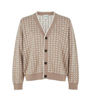 Fendi Cardigan In Cotone Beige Con Logo Jacquard JUG203-AYMY