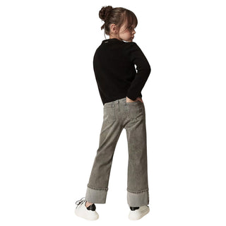 TWINSET Jeans Gamba Dritta In Denim Grigio Con Risvolto 262GB2040 Per Bambina
