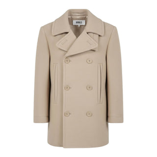 MM6 Maison Margiela Cappotto doppiopetto beige in lana M60394-MM00W
