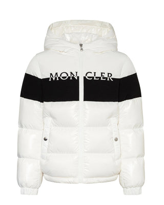 Moncler Giubbino Laotari bianco trapuntato con logo 1A0002168950