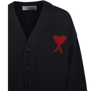 Amis Paris Cardigan nero in lana con Coeur UKC367.018N