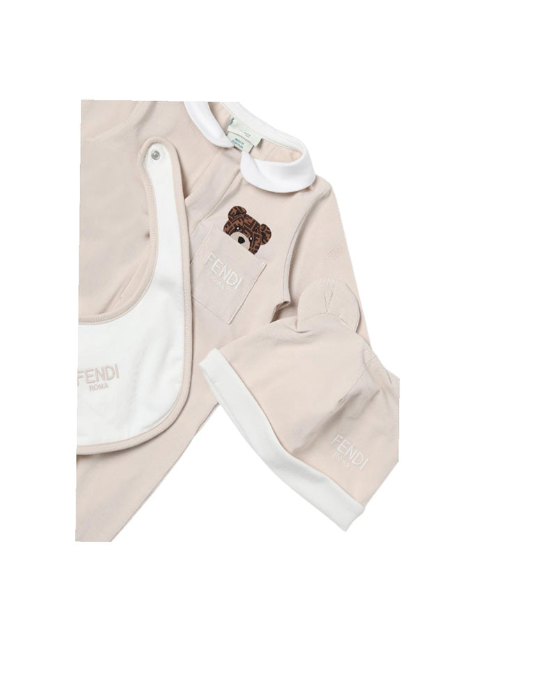 Fendi Teddy Romper buk119/st8f19j5 With Bib and Hat – La Cicogna
