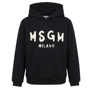 MSGM Felpa Nera Con Cappuccio E Logo F6MSJUHS011/110 Per Bambini
