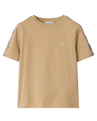 Burberry T-shirt beige in jersey con finiture Check 8108034