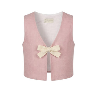J.o Milano Gilet Rosa In Misto Lino Per Neonata 673M1