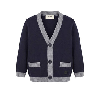 Fendi Cardigan Blu In Misto Lana Per Neonato 4B9330-BD960