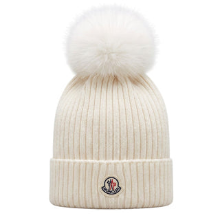 Moncler Cappello Avorio In Lana Con Pompon L29543B00007-030 Per Bambini