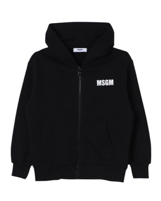 Msgm Felpa nera con zip e cappuccio F4MSJUZH073
