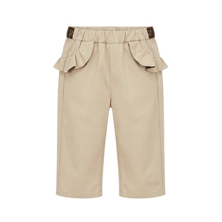 Fendi Pantaloni In Gabardina Beige Con Ruches BFF181-AS5Y-F1P2N Per Neonata