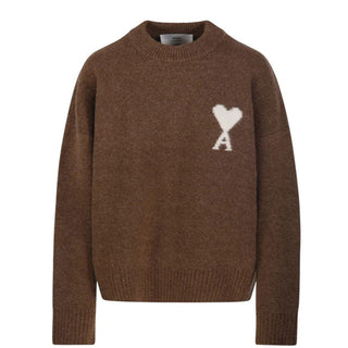 Amis Paris Maglia marrone alpaca con Coeur UKS836.KN0135M