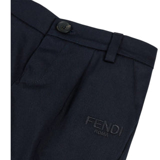 Fendi Pantaloni In Gabardine Blu Con Logo BMF271-AS5Y